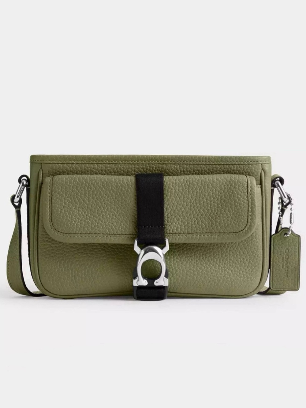 Coach Beck Slim Crossbody Bag in Silver/Moss Green Soft Pebble Leather NWT